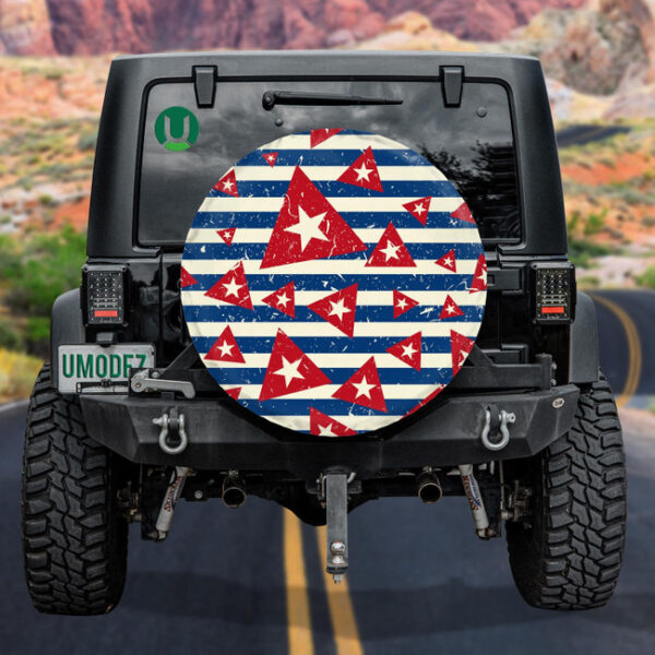 Inspired Triangle Star Monochrome Dark Blue White Striped Spare Tire Cover - Jeep Tire Covers - Lynsiley