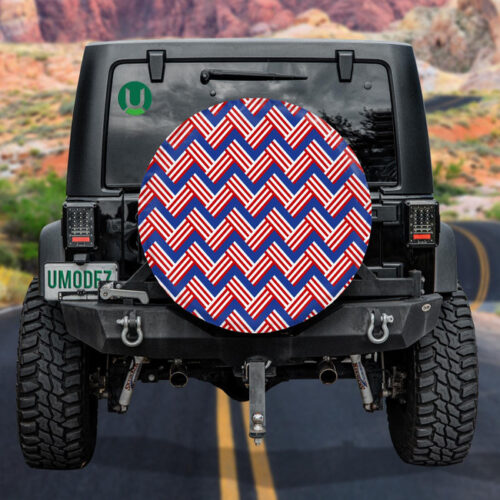 Abstract Red And White Lines Chevron Zigzag Pattern Spare Tire Cover - Jeep Tire Covers - Lynsiley