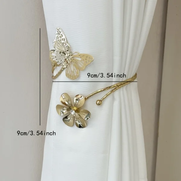 1pc Glam Style Curtain Tieback Golden Butterfly Flower - Window Decor Curtain Accessory