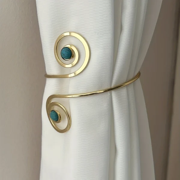 1pc Glam Style Curtain Tieback Golden Turquoise Spiral - Window Decor Curtain Accessory