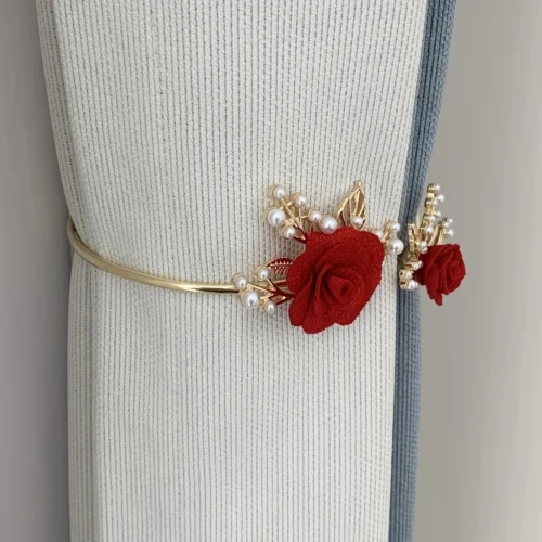 1pc Glam Style Curtain Tieback Red Pastoral Flower Pattern - Window Decor Curtain Accessory