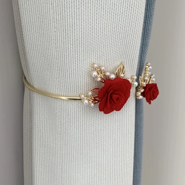 1pc Glam Style Curtain Tieback Red Pastoral Flower Pattern - Window Decor Curtain Accessory