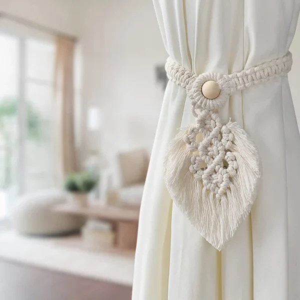 1pc Bohemian Leaf Tassel Curtain Tieback - Polyester Home Decor Accent