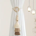 1pc Unique Handmade Boho Chic Tassel Curtain Holdbacks with Wooden Beads - Polyester Home Decor Accent