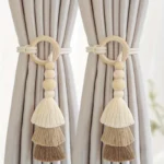 1pc Unique Handmade Boho Chic Tassel Curtain Holdbacks with Wooden Beads - Polyester Home Decor Accent