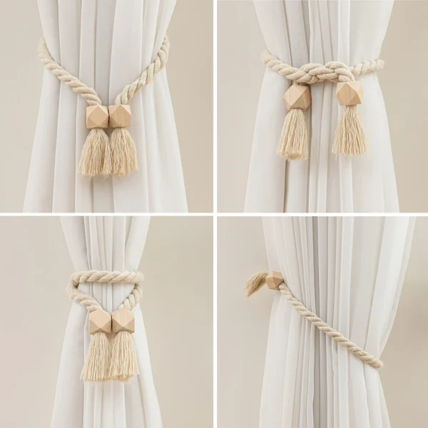 1pc Bohemian Wooden Bead Tassel Curtain Tieback - Polyester Home Decor Accent