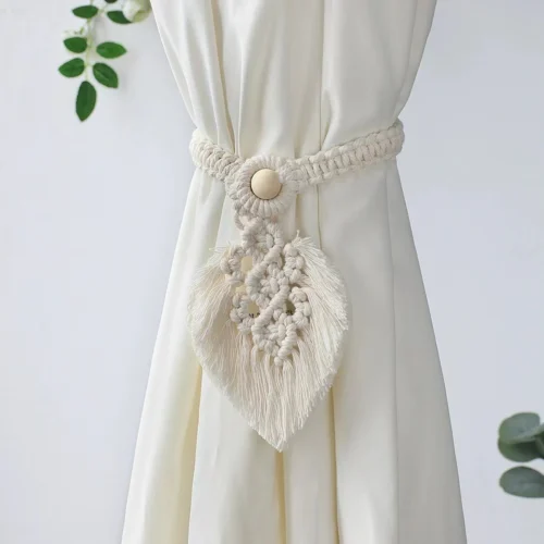 1pc Bohemian Leaf Tassel Curtain Tieback - Polyester Home Decor Accent