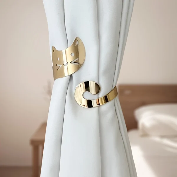 1pc Glam Style Curtain Tieback Golden Curly Tail Cat - Window Decor Curtain Accessory