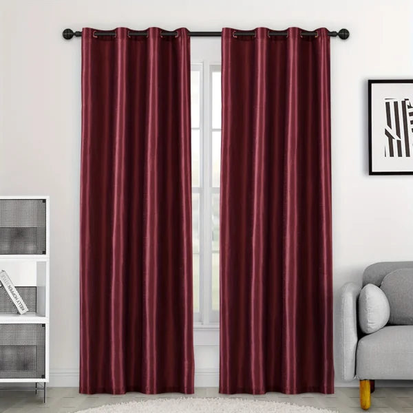2pcs Modern Blackout Curtains - Burgundy Color - Cordless Blackout Curtains for Living Room & Bedroom