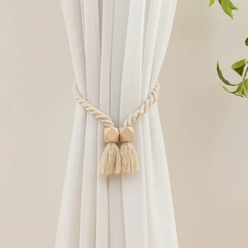1pc Bohemian Wooden Bead Tassel Curtain Tieback - Polyester Home Decor Accent
