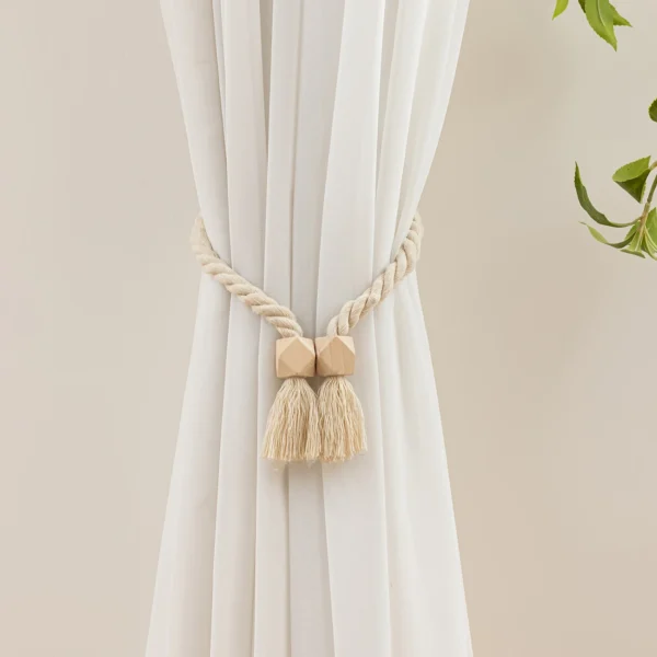 1pc Bohemian Wooden Bead Tassel Curtain Tieback - Polyester Home Decor Accent