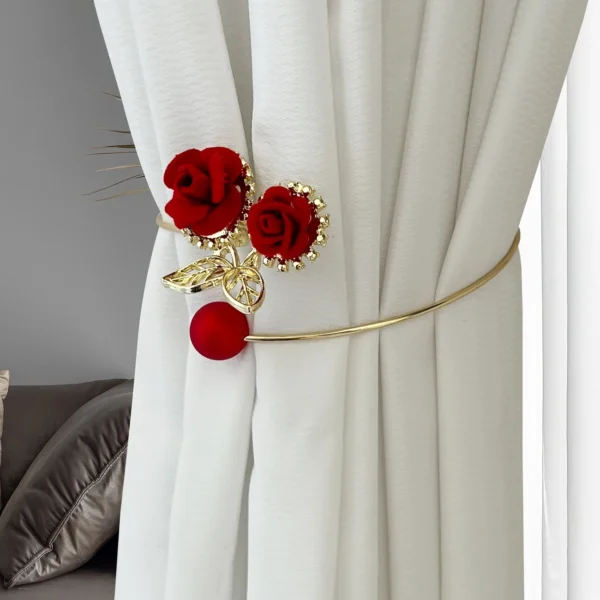 1pc Glam Style Curtain Tieback Red Rose & Pearl Design Alloy - Window Decor Curtain Accessory