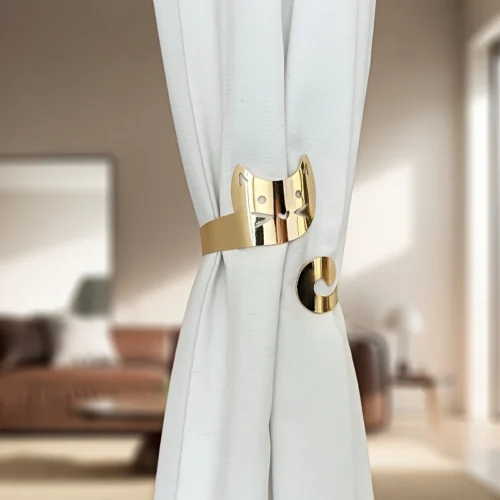 1pc Glam Style Curtain Tieback Golden Curly Tail Cat - Window Decor Curtain Accessory