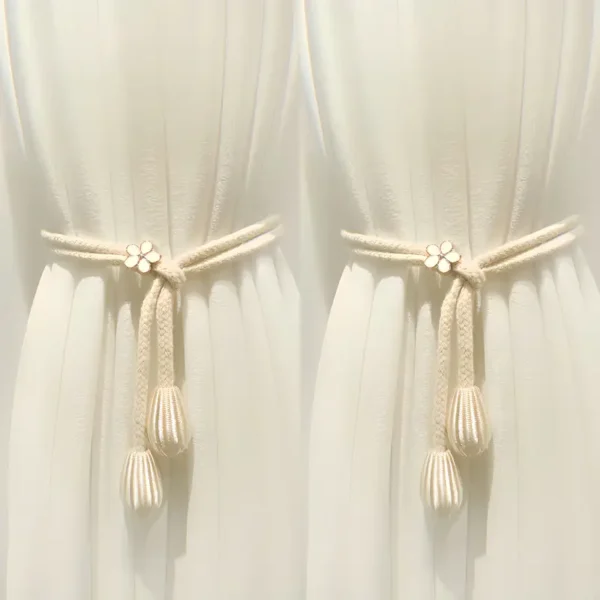 1pc Adjustable Window Curtain Tieback with Floral Buttons - Polyester Home Decor Accent