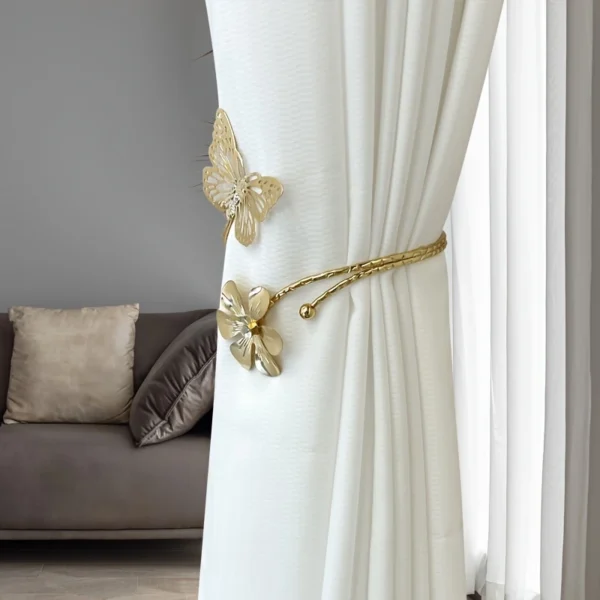 1pc Glam Style Curtain Tieback Golden Butterfly Flower - Window Decor Curtain Accessory