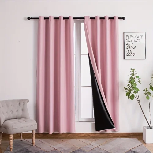 2pcs Modern Blackout Curtains - Pink Color - Cordless Blackout Curtains for Living Room & Bedroom