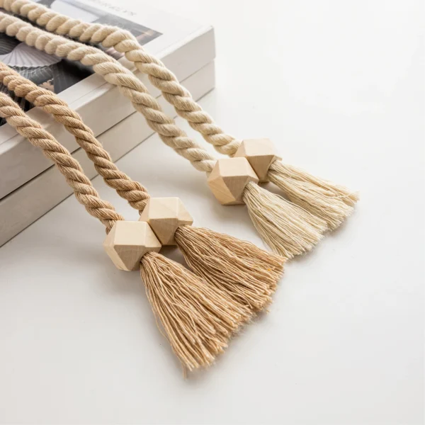 1pc Bohemian Wooden Bead Tassel Curtain Tieback - Polyester Home Decor Accent