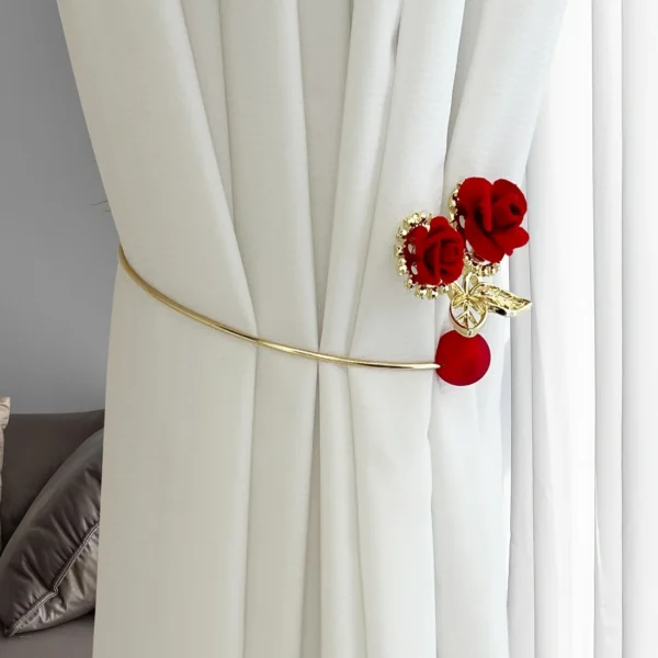 1pc Glam Style Curtain Tieback Red Rose & Pearl Design Alloy - Window Decor Curtain Accessory