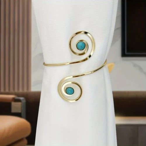 1pc Glam Style Curtain Tieback Golden Turquoise Spiral - Window Decor Curtain Accessory
