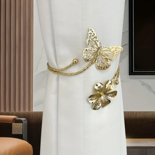 1pc Glam Style Curtain Tieback Golden Butterfly Flower - Window Decor Curtain Accessory