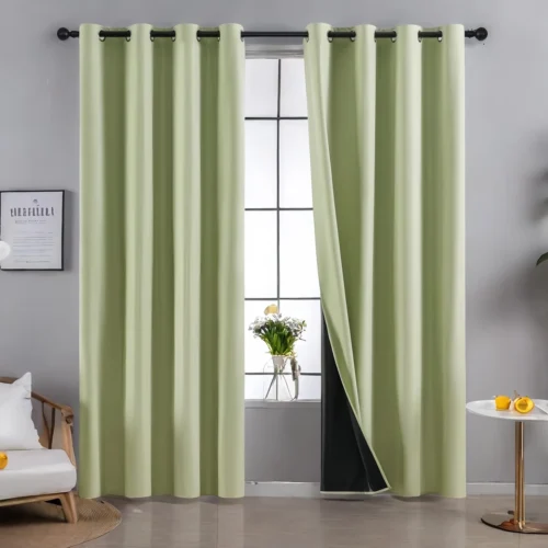 2pcs Modern Blackout Curtains - Green Color - Cordless Blackout Curtains for Living Room & Bedroom