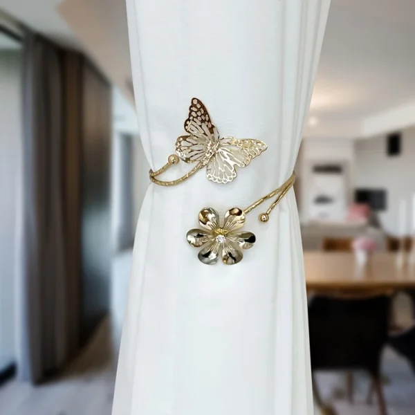 1pc Glam Style Curtain Tieback Golden Butterfly Flower - Window Decor Curtain Accessory