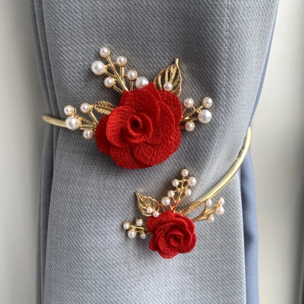 1pc Glam Style Curtain Tieback Red Pastoral Flower Pattern - Window Decor Curtain Accessory