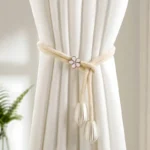 1pc Adjustable Window Curtain Tieback with Floral Buttons - Polyester Home Decor Accent