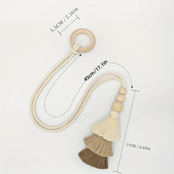 1pc Unique Handmade Boho Chic Tassel Curtain Holdbacks with Wooden Beads - Polyester Home Decor Accent